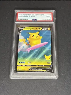 2021 Pokemon 25th Anniversary Celebrations #8 Surfing Pikachu V PSA 9 - Image 1