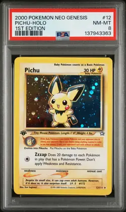2000 POKEMON NEO GENESIS 1ST ED #12 PICHU-HOLO PSA 8 - Image 1