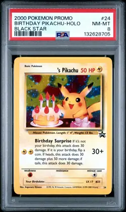 2000 POKEMON PROMO BLACK STAR #24 BIRTHDAY PIKACHU-HOLO PSA 8 - Image 1