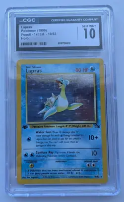 1999 Pokemon Fossil 1st Edition Lapras #10 Holo CGC 10 - Image 1