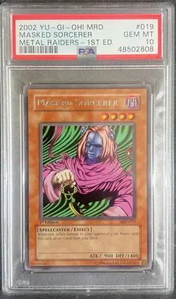 Yu-Gi-Oh! Masked Sorcerer Metal PSA 10 MRD-019 1st Ed Rare - Image 1