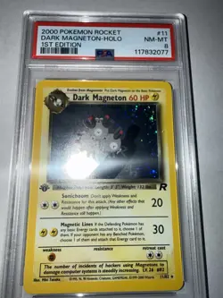 Pokemon Dark Magneton TCG Holo Rare Card 11/82 1st Edition PSA 8 NM Near Mint - Image 2