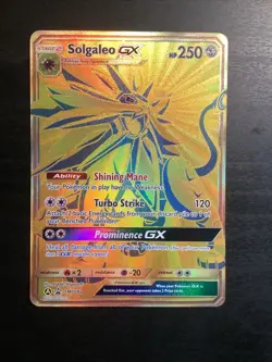 Pokemon Solgaleo GX Black Star Promo Gold Full Art Holo Card SM104a Sun & Moon - Image 1