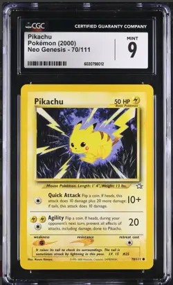 Pokemon TCG CGC 9 Mint Pikachu 70/111 Neo Genesis Unlimited - Image 1