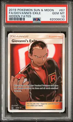 2019 POKEMON SUN & MOON HIDDEN FATES #67 FULL ART/GIOVANNI'S EXILE PSA 10 - Image 1