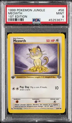 1999 POKEMON JUNGLE 1ST ED #56 MEOWTH PSA 9 - Image 1