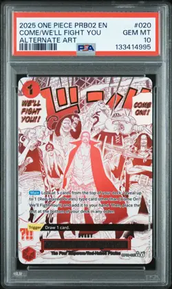 2025 ONE PIECE OP09-020 PRB02 COME WE'LL FIGHT YOU EVENT ALT ART SHANKS PSA 10 - Image 1