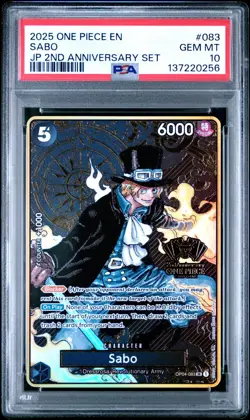2025 ONE PIECE OP04-083 JAPANESE 2ND ANNIVERSARY SET SABO ENG PSA 10 GEM MINT - Image 1