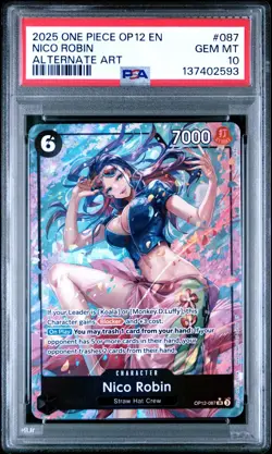 2025 ONE PIECE OP12 087 LEGACY OF THE MASTER NICO ROBIN ALT ART PSA 10 GEM MINT - Image 1