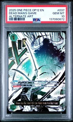 2025 ONE PIECE OP12-037 LEGACY OF THE MASTER DEAD MAN'S GAME ALT ART PSA 10 - Image 1