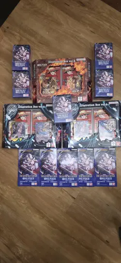 One Piece TCG Lot Illustration Box 5 & 6 Plus OP-5 Double Pack And 5 Sleeves - Image 1