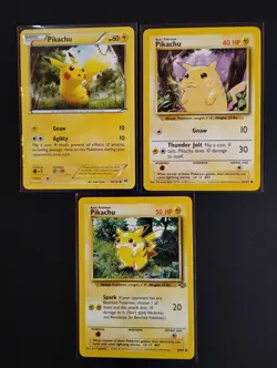 Pikachu 3 Card Vintage Lot Yellow Cheeks Base Set Jungle Breakthrough Pokemon - Image 1