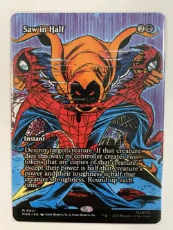 1x MTG Saw in Half (Borderless) Spider-man Mythic! NM Mint! Ships Fast! - Image 1