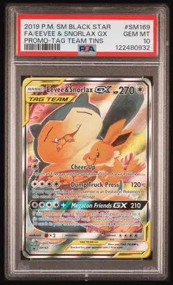 PSA 10 Eevee & Snorlax GX Full Alt Art SM169 Tag Team Promo Pokemon - Image 1