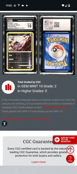 (POP 2) CGC 10 GEM MINT 2008 Pokemon Stormfront 50/100 Shelgon Reverse Holo - Image 4