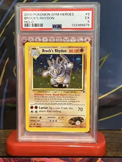 2000 POKEMON GYM HEROES HOLO #2 BROCK'S RHYDON PSA 5 EX - Image 1