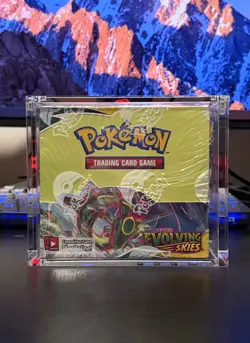 Pokemon TCG Sword & Shield Evolving Skies Booster Box Sealed With Acrylic Case - Image 1