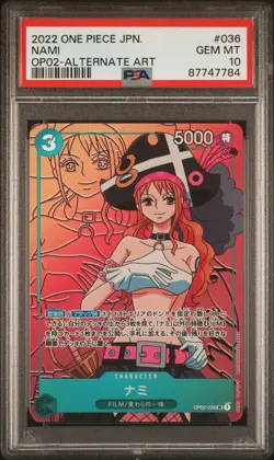PSA 10 One Piece Japanese Nami Alternate Art OP02-036 Paramount War - Image 1
