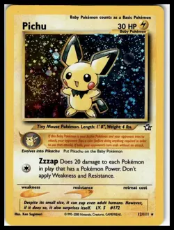 Pichu Pokemon TCG Neo Genesis Holo Rare Unlimited Card 12/111 ~LP/MP w/ Swirl - Image 1