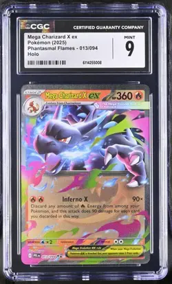 CGC 9 Mint Mega Charizard X EX 013/094 Phantasmal Flames Holo Pokemon Card - Image 1