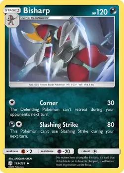 Pokemon TCG Bisharp Sun & Moon - Cosmic Eclipse 135/236 Regular Uncommon - Image 1