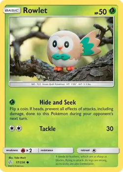 Pokemon TCG Rowlet Sun & Moon - Cosmic Eclipse 17/236 Regular Common - Image 1