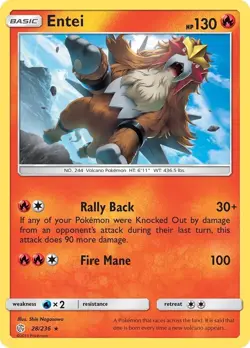 Pokemon TCG Entei Sun & Moon - Cosmic Eclipse 28/236 Regular Rare - Image 1