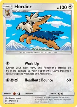 Pokemon TCG Herdier Sun & Moon - Cosmic Eclipse 175/236 Regular Uncommon - Image 1
