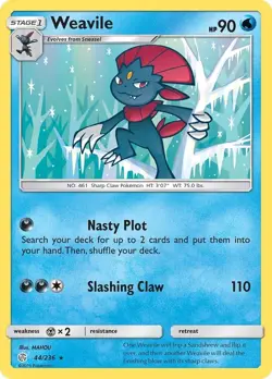 Pokemon TCG Weavile Sun & Moon - Cosmic Eclipse 44/236 Regular Rare - Image 1