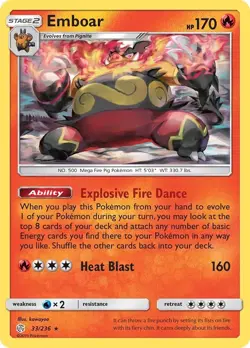 Pokemon TCG Emboar Sun & Moon - Cosmic Eclipse 33/236 Regular Rare - Image 1