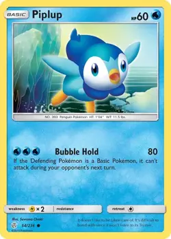 Pokemon TCG Piplup Sun & Moon - Cosmic Eclipse 54/236 Regular Common - Image 1