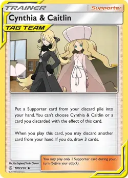 Pokemon TCG Cynthia & Caitlin Sun & Moon - Cosmic Eclipse 189/236 Mint - Image 1
