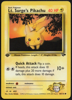1st Edition Lt Surge's Pikachu 84/132 Gym Challenge Pokemon Card LP/NM - Image 2