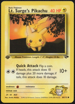 1st Edition Lt Surge's Pikachu 84/132 Gym Challenge Pokemon Card LP/NM - Image 4