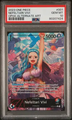 PSA 10 One Piece Card Game TCG Nefeltari Vivi OP04-001 Alt Art Leader Kingdoms - Image 1