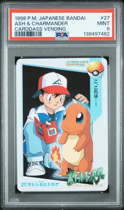 PSA 9 2025 CERT POP 41 ASH & CHARMANDER 1998 POKEMON JPN BANDAI CARDDASS #27 - Image 1