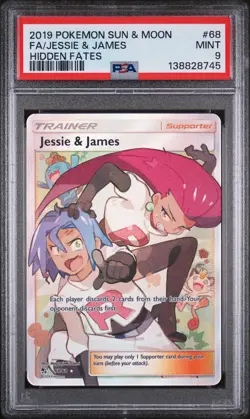 2019 POKEMON SUN & MOON HIDDEN FATES #68 FULL ART/JESSIE & JAMES PSA 9 - Image 1