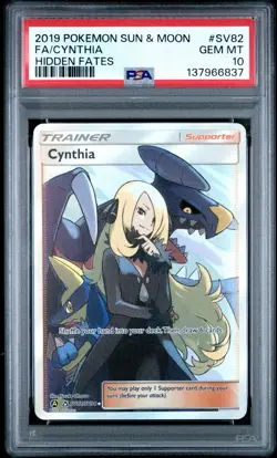2019 POKEMON SUN & MOON HIDDEN FATES #SV82 FULL ART CYNTHIA PSA 10 ENGLISH - Image 1