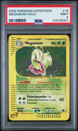 2002 POKEMON EXPEDITION #18 MEGANIUM-HOLO PSA 9 - Image 1