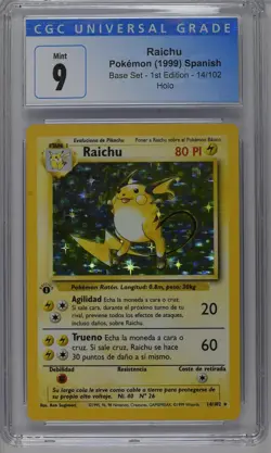 Raichu Pokemon 1999 Spanish Base Set 1st Edition 14/102 Holo CGC 9 MINT - Image 1