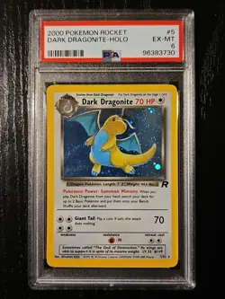 2000 Pokemon Team Rocket Dark Dragonite Holo Rare 5/82 PSA 6 EX-NM - Image 1
