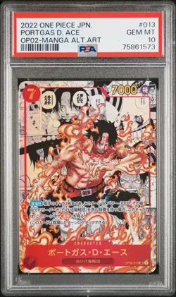 2022 One Piece Japanese Portgas D. Ace Manga Alt Art OP02 #013 PSA 10 Gem Mint- - Image 1