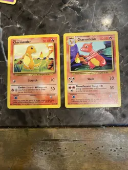 Base Set Charmander & Charmeleon 2-Card Evolution Lot Vintage Pokemon Cards WOTC - Image 1