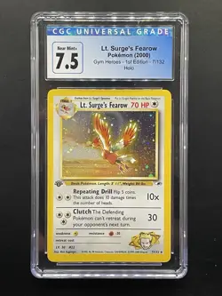 CGC 7.5 Lt. Surge's Fearow Gym Heroes 1st Edition 7/132 Holo Pokemon Card NM+ - Image 1