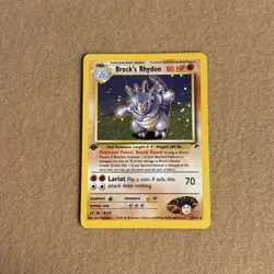 Pokemon Brock’s Rhydon 2/132 Holo Rare 1st Edition NM Gym Heroes WOTC Card - Image 1