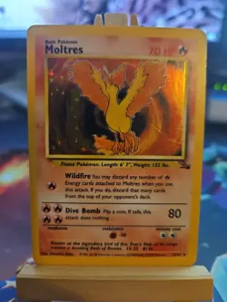 Pokemon TCG Moltres Holo Unlimited Rare Card 12/62 Fossil Set MP - Image 1