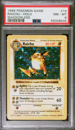 1999 Raichu Holo Shadowless Base Set PSA 8 NM-MT Pokemon Card - Image 1