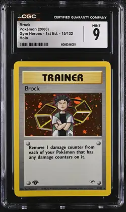 CGC 9 MINT Brock Gym Heroes 1st Edition 15/132 Holo Pokemon Card - Image 1
