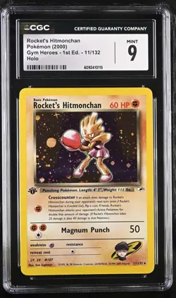 CGC 9 MINT Rocket's Hitmonchan Gym Heroes 1st Edition 11/132 Holo Pokemon Card - Image 1