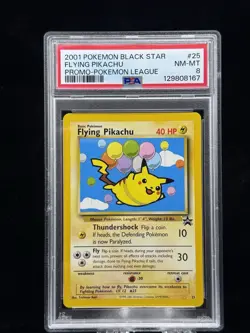 Flying Pikachu #25 Black Star Promo Pokemon League 2001 PSA 8 🎈☁ - Image 1